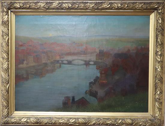 19th century English School View of Whitby showing the Jet Works 29 x 40.5in.